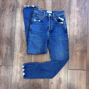 AGOLDE Riley High Rise Straight Denim Blue Distressed Jeans Size 24 Cut 57336